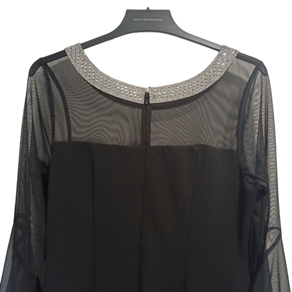 Alex Evenings Sheath Crepe Dress W/Beaded Illusion Neckline, Bell Sleeves 16 - Picture 8 of 12